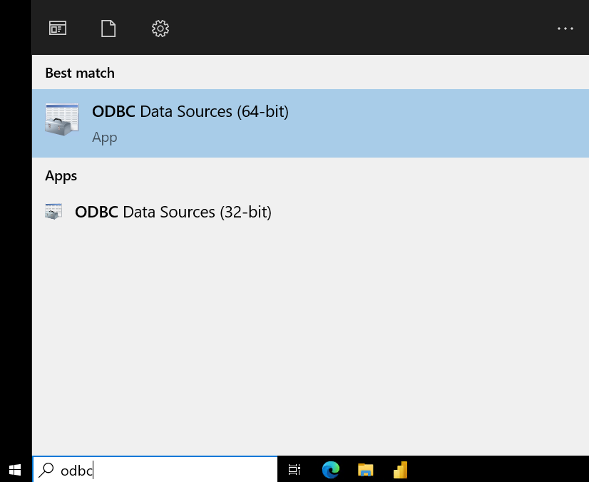 Поиск в Windows с отображением варианта ODBC Data Sources (64-bit)